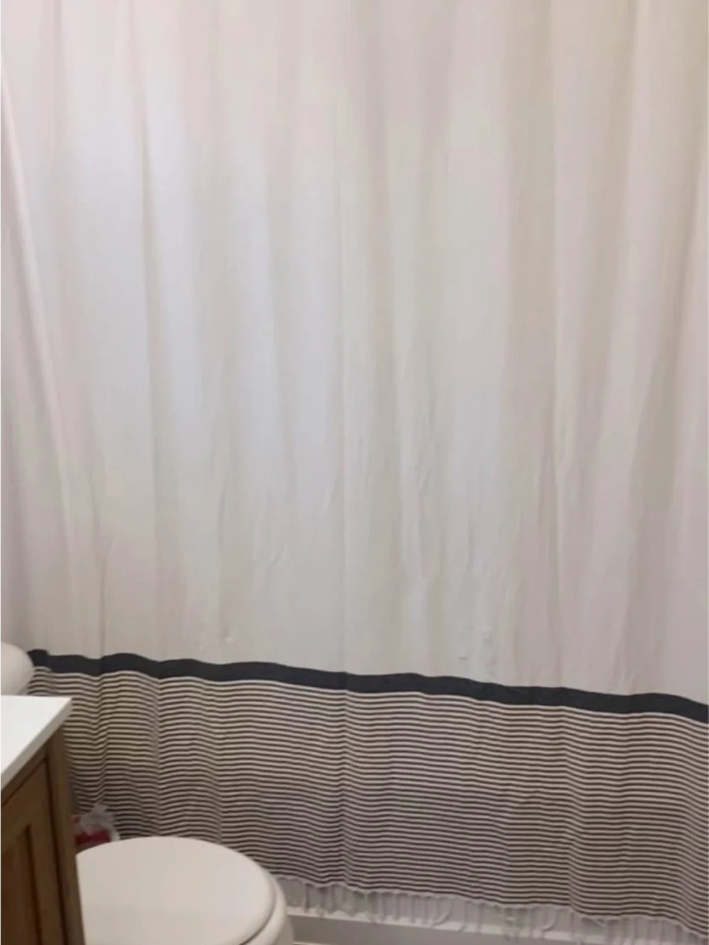 Striped Hem White Shower Curtain - Classic Bathroom Style